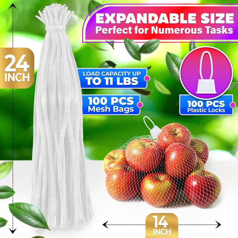 Tesorrio 24" Mesh Produce Bags Set of 100 - Reusable Produce Bags with Plastic Lock, Durable & Tear Resistant Mesh Bag Set - Multi-use Onion Bag for Easy Storage of Fruits, Vegetables, Potatoes and Seafood - Image 2